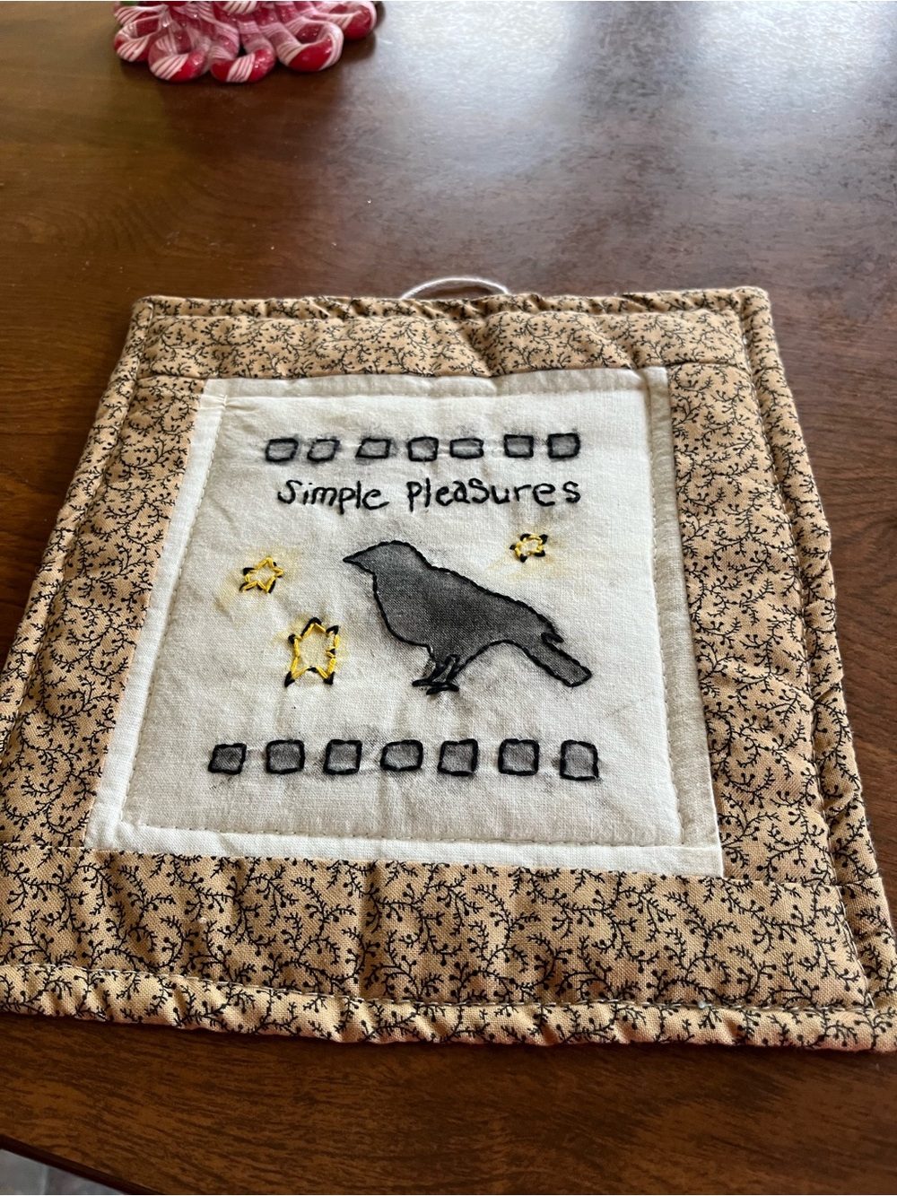 Simple Pleasures Embroidered Crow Wall Hanging - Beige and Black